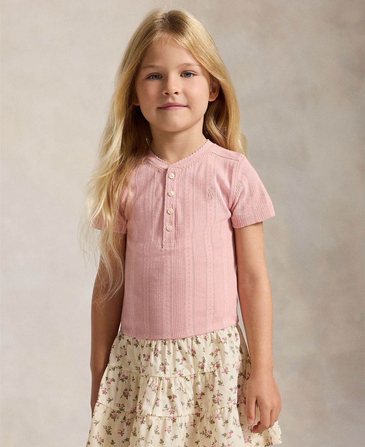 Платье Polo Ralph Lauren Floral-Skirt Pointelle-Knit Cotton Dress для девочек, цвет: Розовый — фото 2
