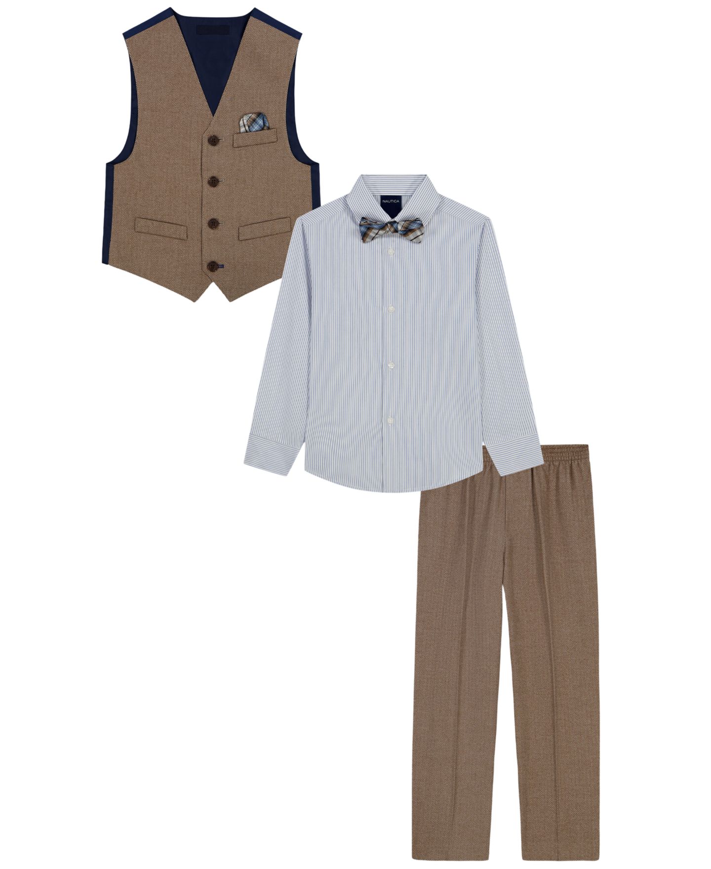 Детский комплект Nautica из 4 предметов: рубашка, жилет, брюки и бабочка, 2T-7, цвет: Коричневый меланжевый — фото 1