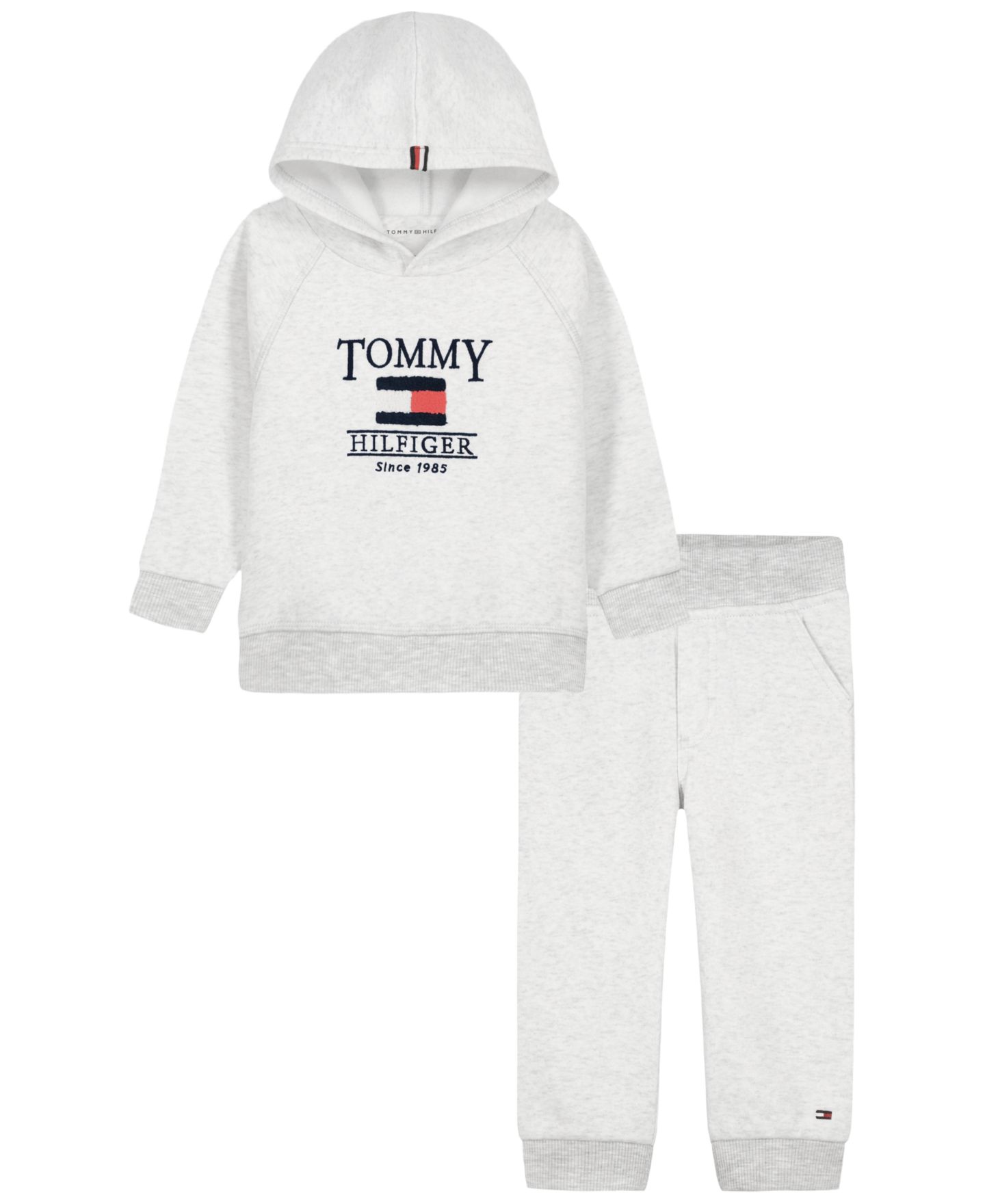 Детский флисовый комплект Tommy Hilfiger для малыша: худи с логотипом и джоггеры, цвет: Овсяный — фото 1