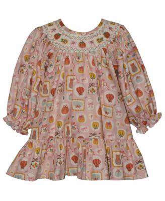 Baby Girls' Smocked Pumpkins Long-Sleeve Dress with Diaper Cover, 2-Piece set