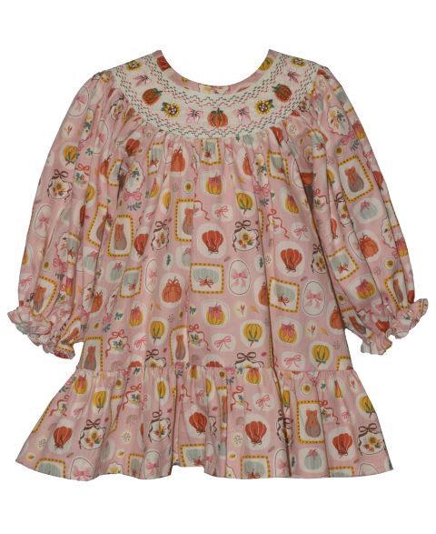 Платья Bonnie Baby Smocked Pumpkins Long-Sleeve Dress with Diaper Cover, 2-Piece set для девочек-малышей, цвет: Коралловый
