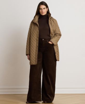 Lauren Ralph Lauren Plus Size Hooded Quilted Faux-Suede-Trim Coat