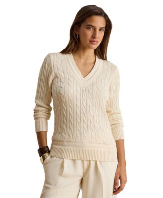 Women's Long-Sleeve V-Neck Cable Knit Sweater