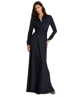 Women's Pleated Button-Up Charmeuse Gown