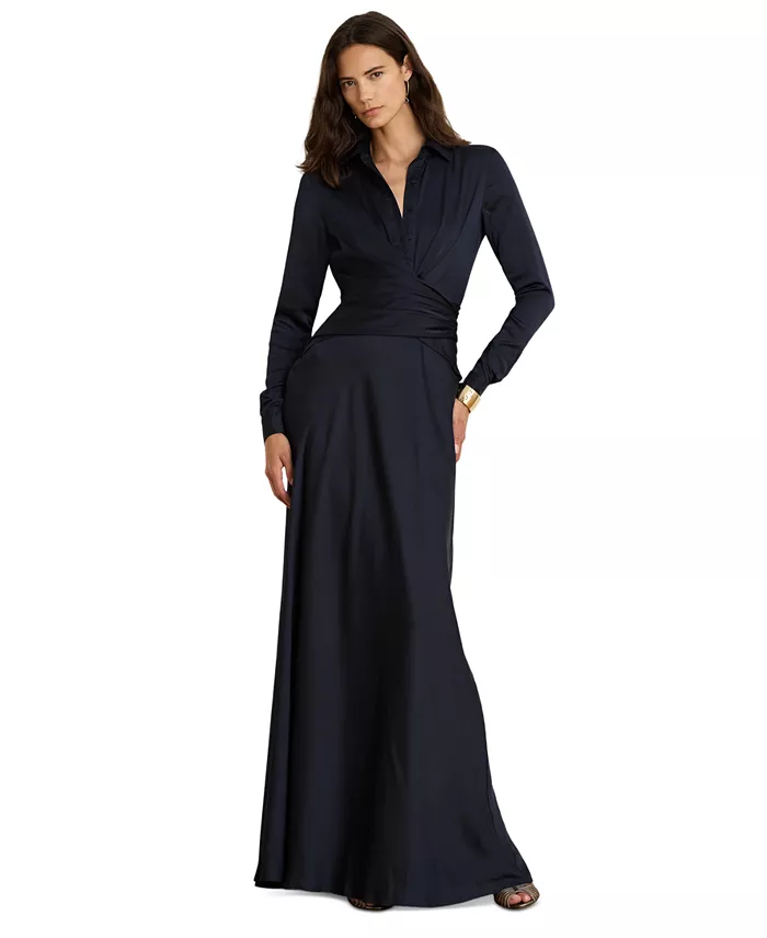Women's Pleated Button-Up Charmeuse Gown - thumbnail 6