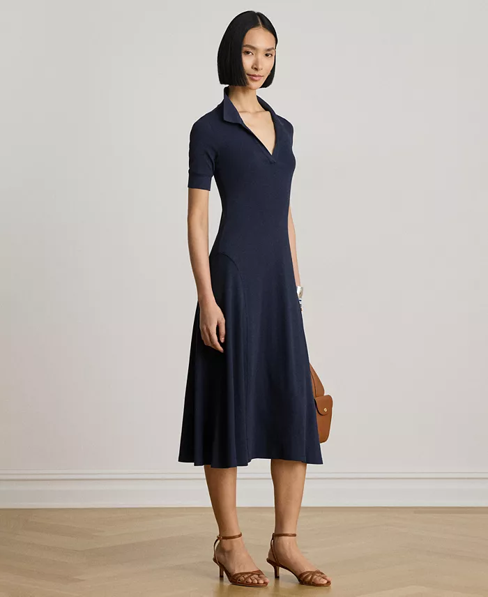 Women's Rib Knit Collared Dress - thumbnail 3