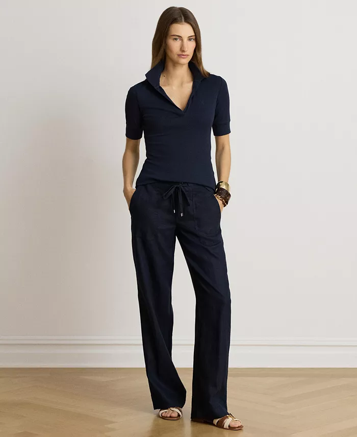 Women's Jersey Short-Sleeve Collared Top - thumbnail 2