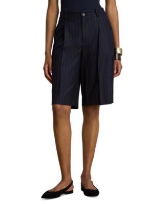 Women's Pinstripe Wool-Blend Twill Bermuda Shorts, 12" Inseam