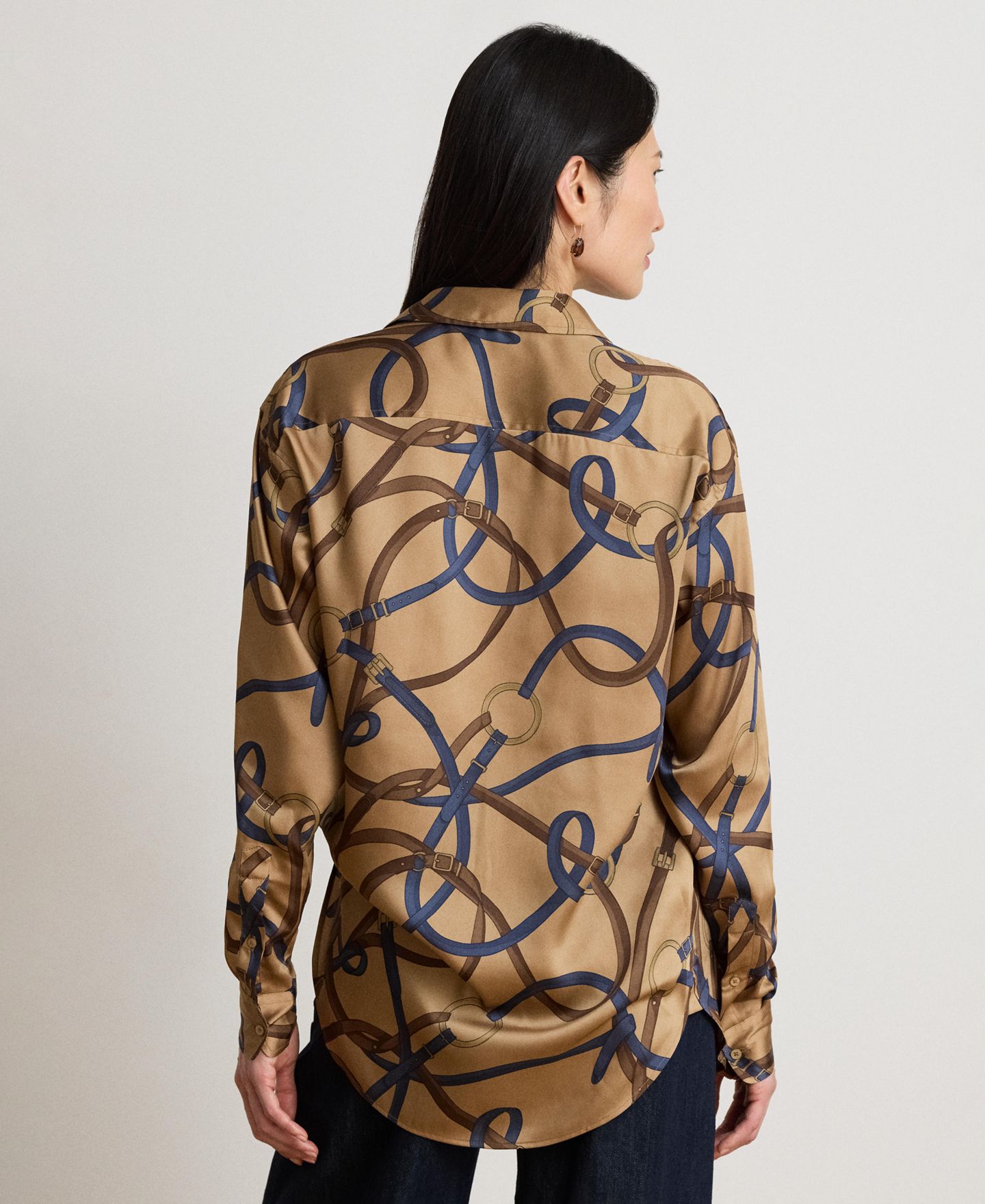 Женская рубашка Lauren Ralph Lauren Belting Print Collared, цвет: Верблюжий разноцветный — фото 5