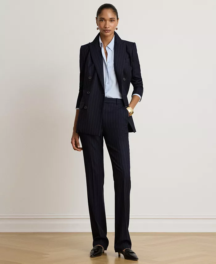 Women's Pinstripe Double-Breasted Twill Blazer - thumbnail 2