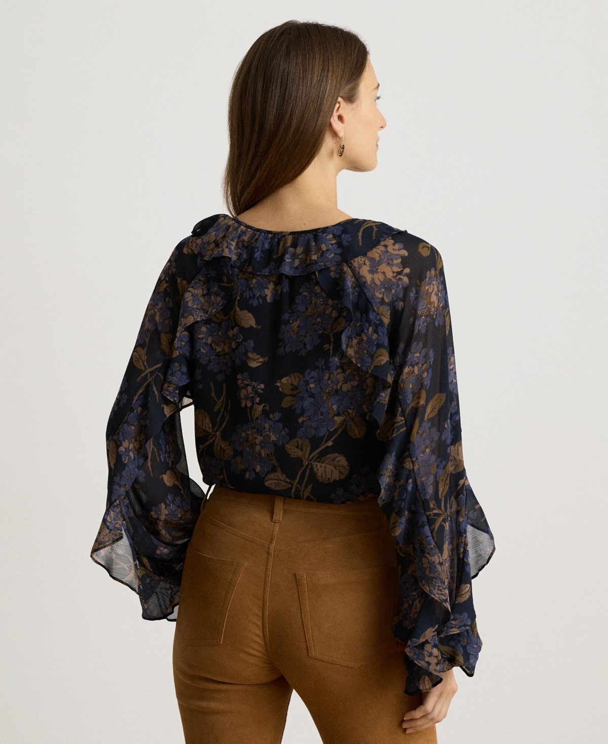 Lauren Ralph Women's Ruffle-Trim Long-Sleeve Blouse