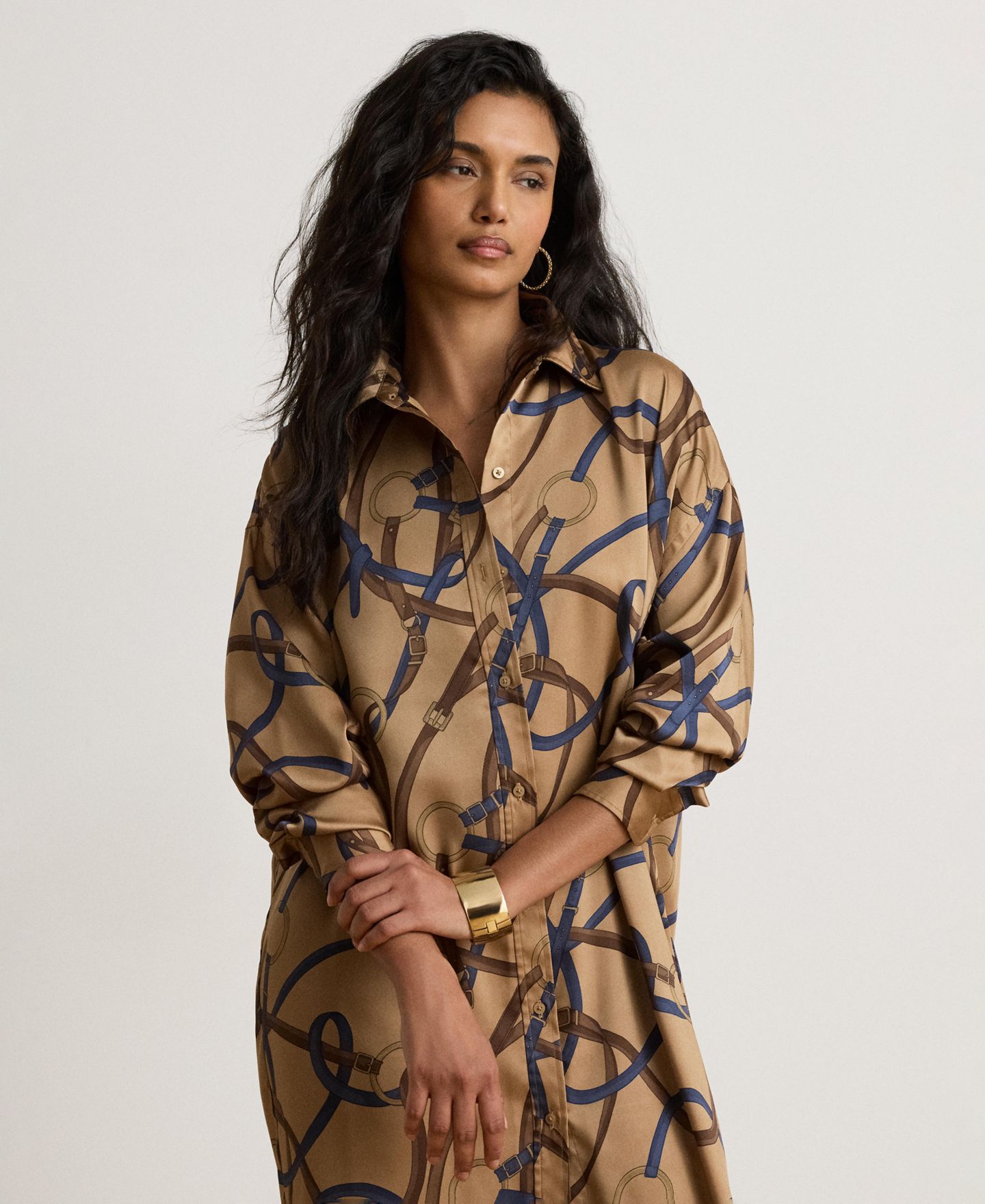 Женское платье Lauren Ralph Lauren Belting Print Collared Midi, цвет: Верблюжий разноцветный — фото 3