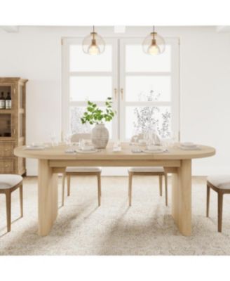70.8" Oval Dining Table for 6-8, Thick Wooden Base, Farmhouse Retro
