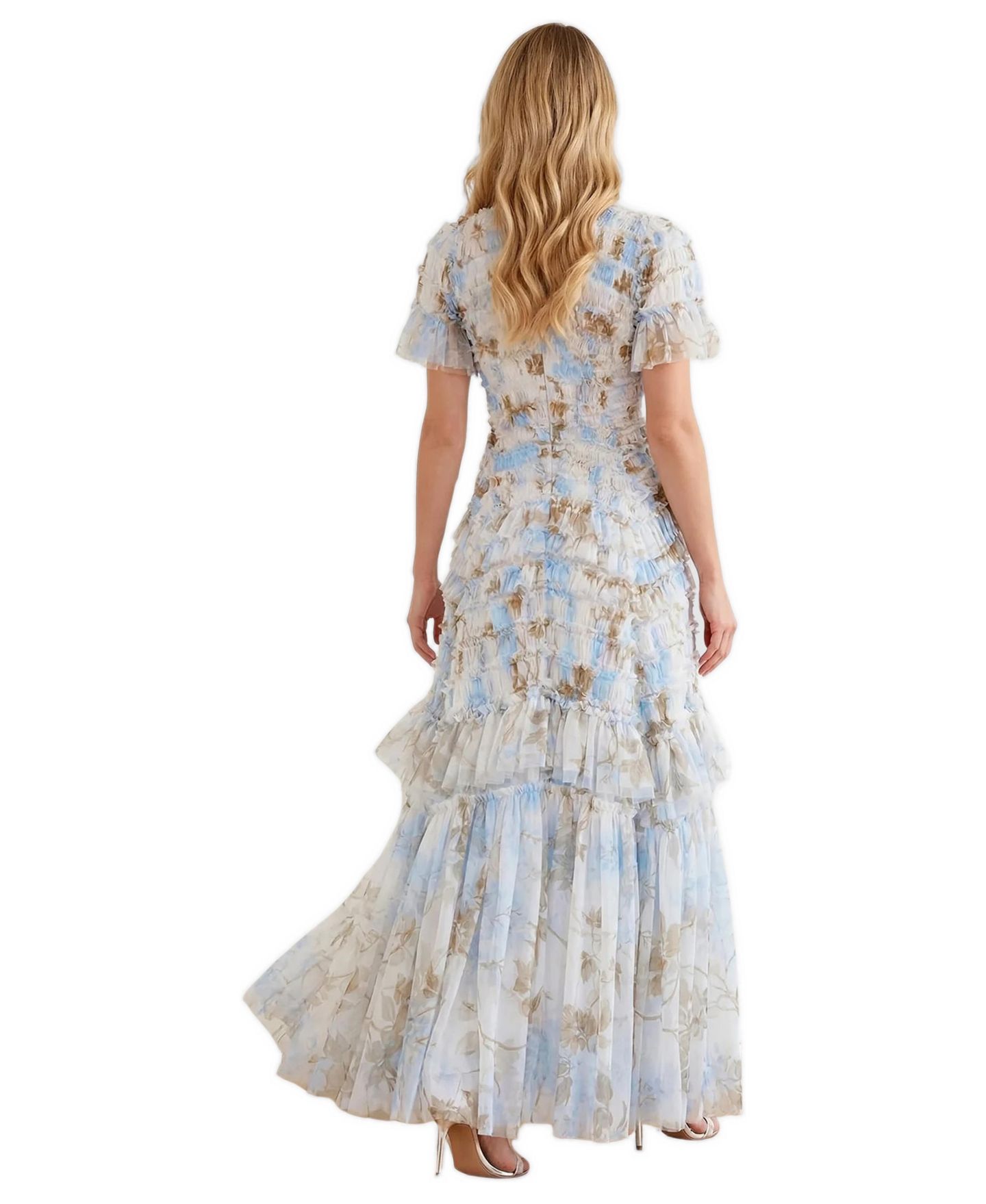 Женское платье Needle & Thread Wisteria Valentine Ruffle Gown, цвет: Оптический белый / Синий — фото 2