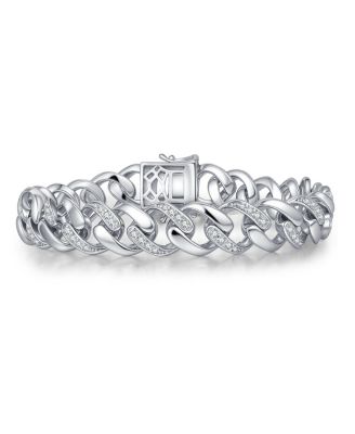 Sterling Silver Iced Out CZ Pave Bold Curb Chain Bracelet