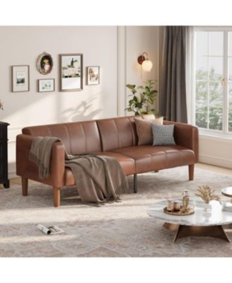 75" PU Leather Futon Sofa Bed,Convertible Loveseat, Adjustable Backrest, Side Pockets, Space-Saving Sleeper Sofa for Small Spaces