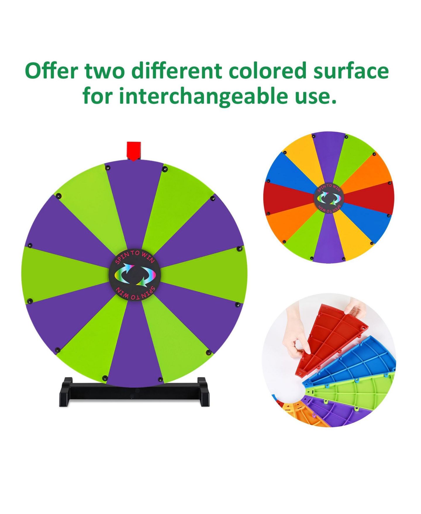 Детская игрушка WinSpin 24" Display Prize Wheel Purple and Green DIY Tabletop 12 Slots Modular Custom Spinning Wheel for Pop Up Trade Show, цвет: Natrual — фото 3