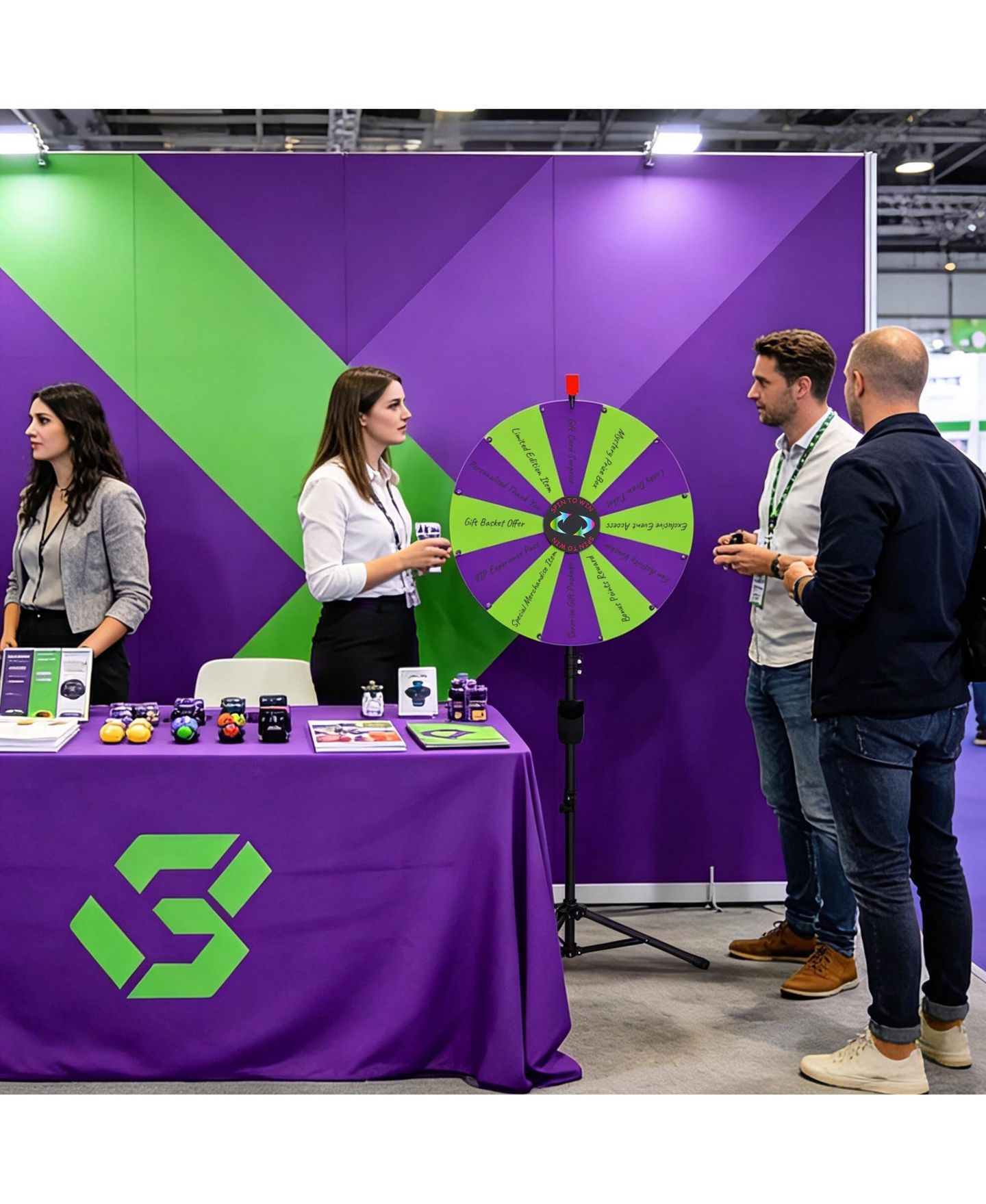 Детская игрушка WinSpin 24" Display Prize Wheel Purple and Green DIY Floor Stand 12 Slot Modular Custom Spinning Wheel Pop Up Trade Show, цвет: Natrual — фото 3