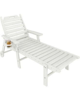 All-Weather Chaise HDPE Lounge Chair, Built-in Cup Holder and Rolling Wheels for Patio, Poolside, Deck, Backyard