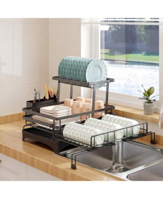 Extendable Anti-Rust Dish Drying Rack with Cutlery Holder,  for Kitchen Counter