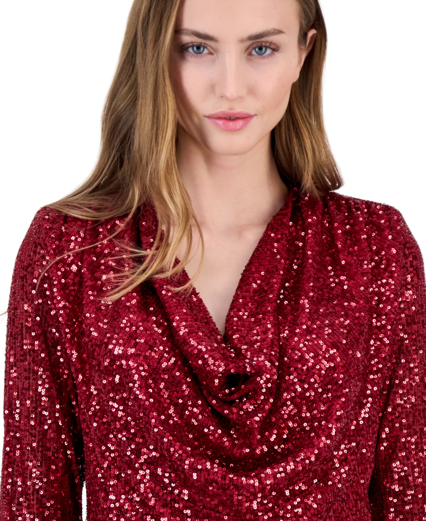 Женская блузка Anne Klein Sequin Long Sleeve Cowl Neck, цвет: Красный — фото 4