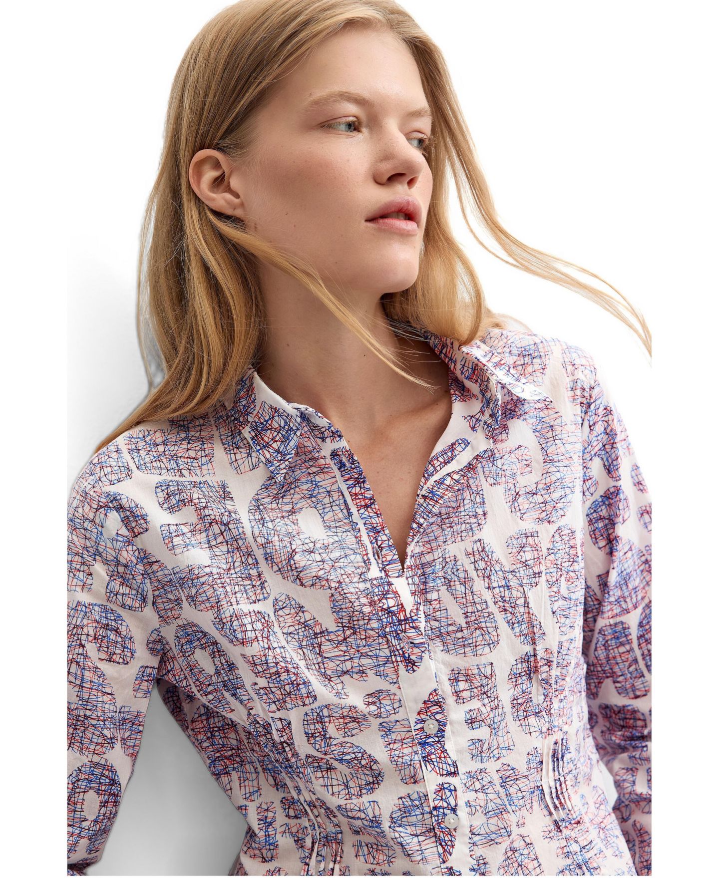Женская рубашка Desigual Floral Print Shirt 100% Cotton, цвет: Красный — фото 3