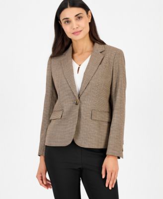 Women's Petite Plaid Notched-Collar Blazer