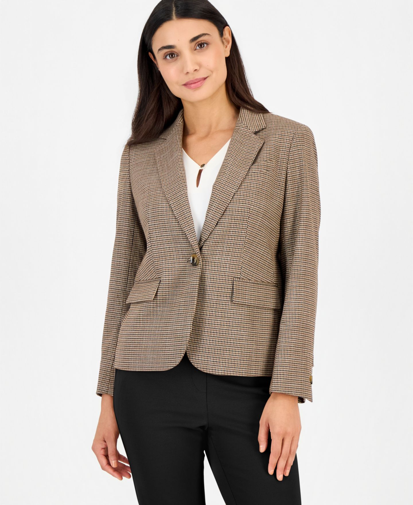 Женский пиджак Anne Klein Petite Plaid Notched-Collar Blazer, цвет: Разноцветный — фото 1