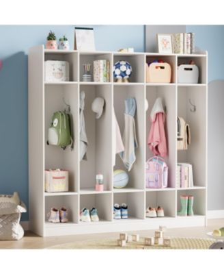 5-Section Classroom Coat Locker with 10 Cubbies, Daycare Cubby Storage Organizer with 10 Hooks for Home, School, Nursery, Kindergarten