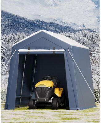 7x10ft Outdoor Storage Shed - Heavy Duty Portable Carport with Roll-Up Door and Windows for Motorcycle or Tools