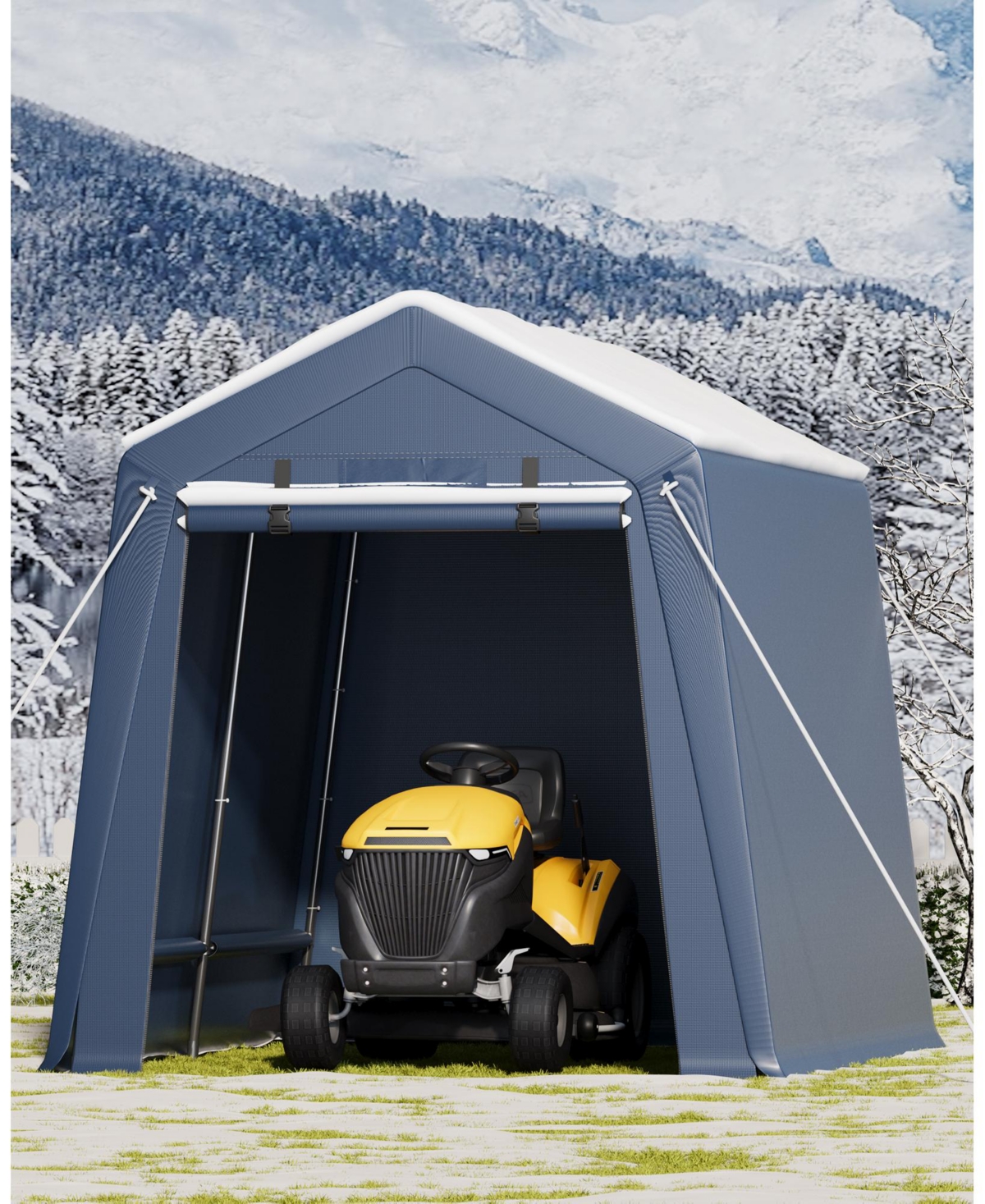 homfan 7x10ft Outdoor Storage Shed – Heavy Duty Portable Carport with Roll-Up Door and Windows for Motorcycle or Tools