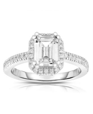 Radiant Sterling Silver Asscher-cut CZ Halo and Pave Band Ring