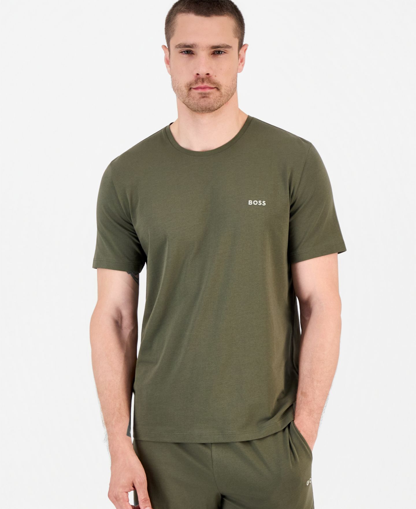 Мужская футболка BOSS by Hugo Boss Mix & Match Crewneck Short-Sleeve Cotton, цвет: Зелёный — фото 1