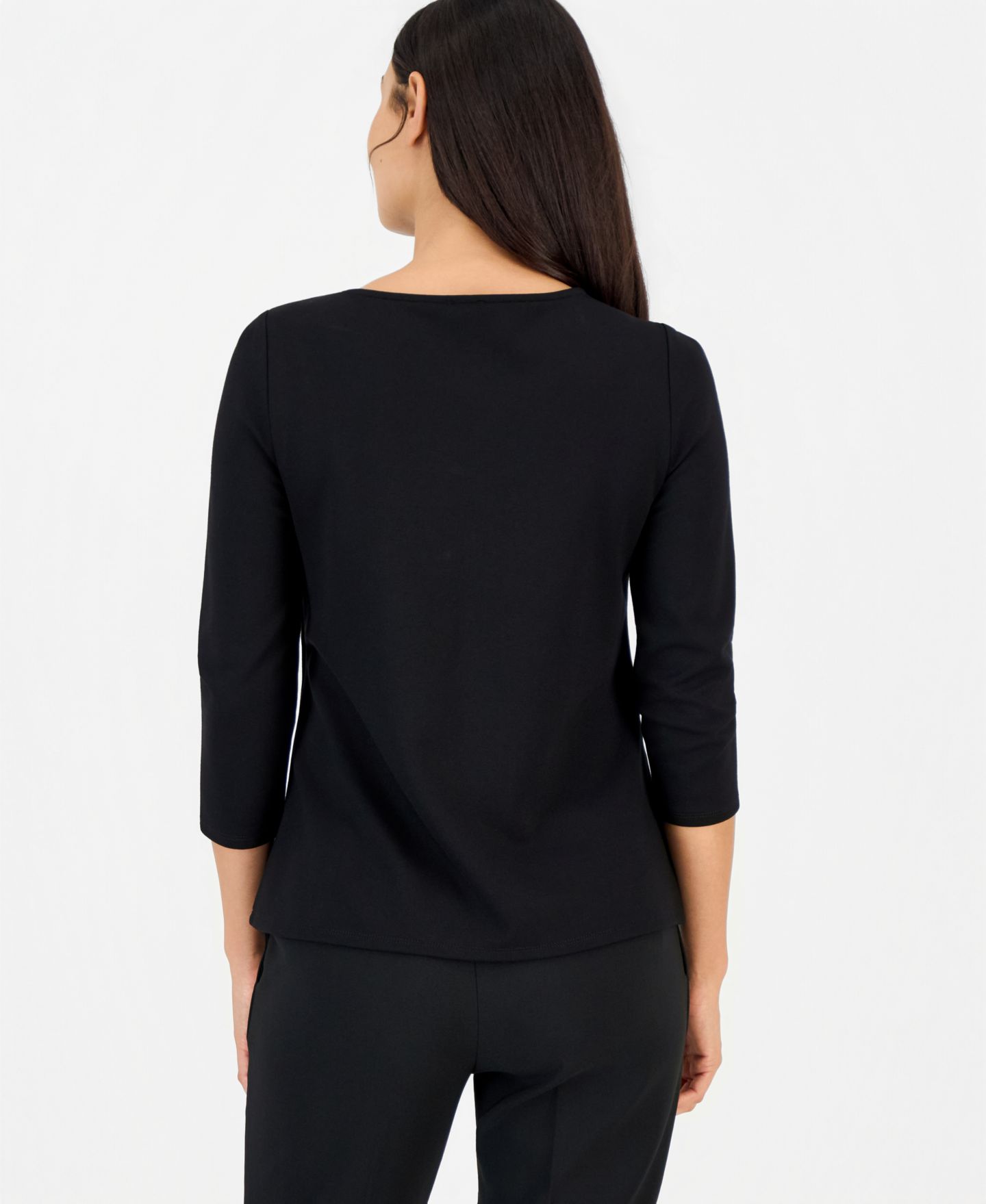 Женский топ Anne Klein Essentials Petite 3/4-Sleeve Asymmetrical Button Top, цвет: Чёрный — фото 3
