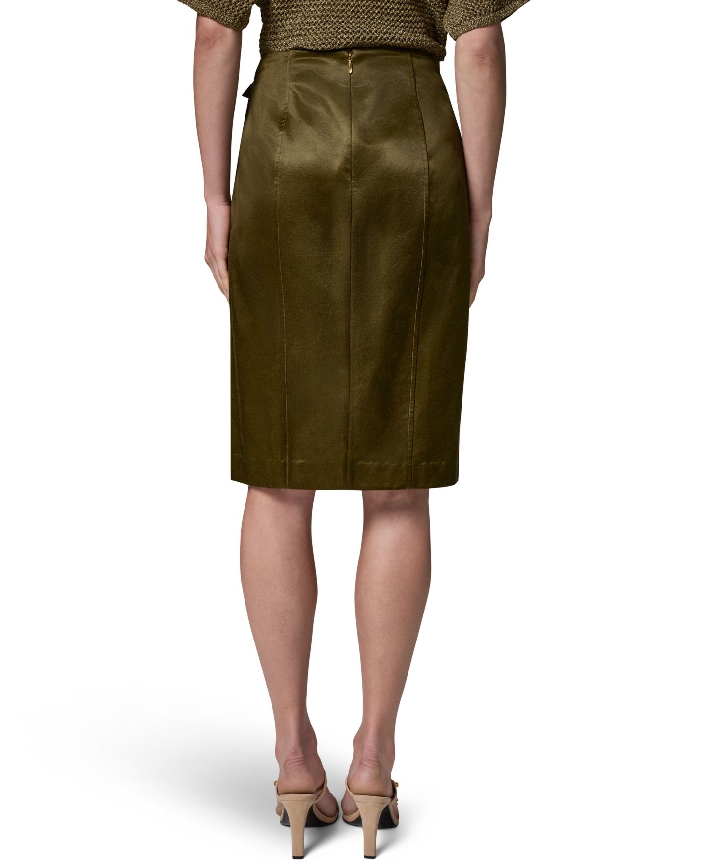 Женская юбка Donna Karan New York Glazed Cotton Belted, цвет: Оливковый — фото 5