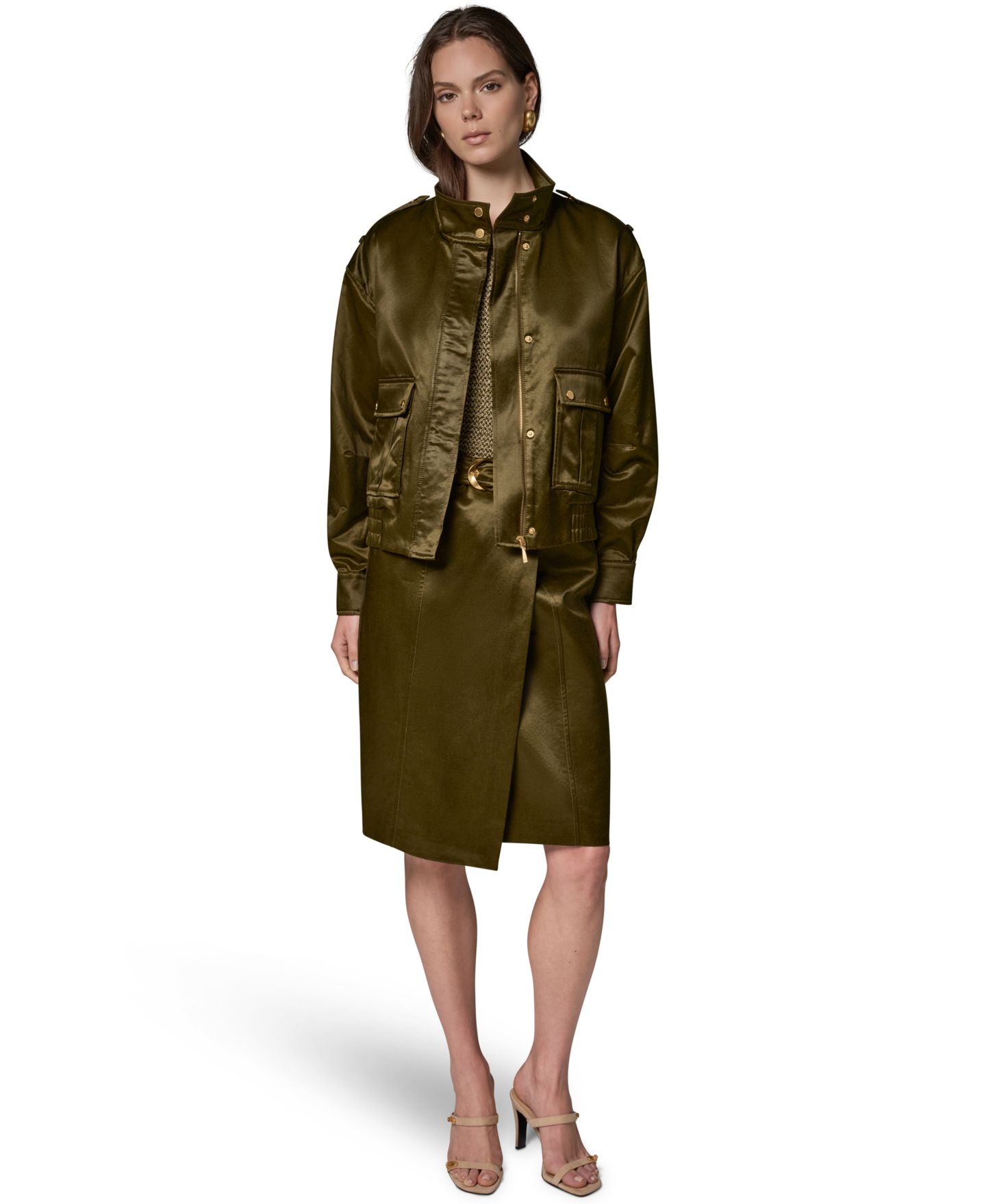 Женская куртка Donna Karan New York Glazed Cotton Zip-Front, цвет: Оливковый — фото 7