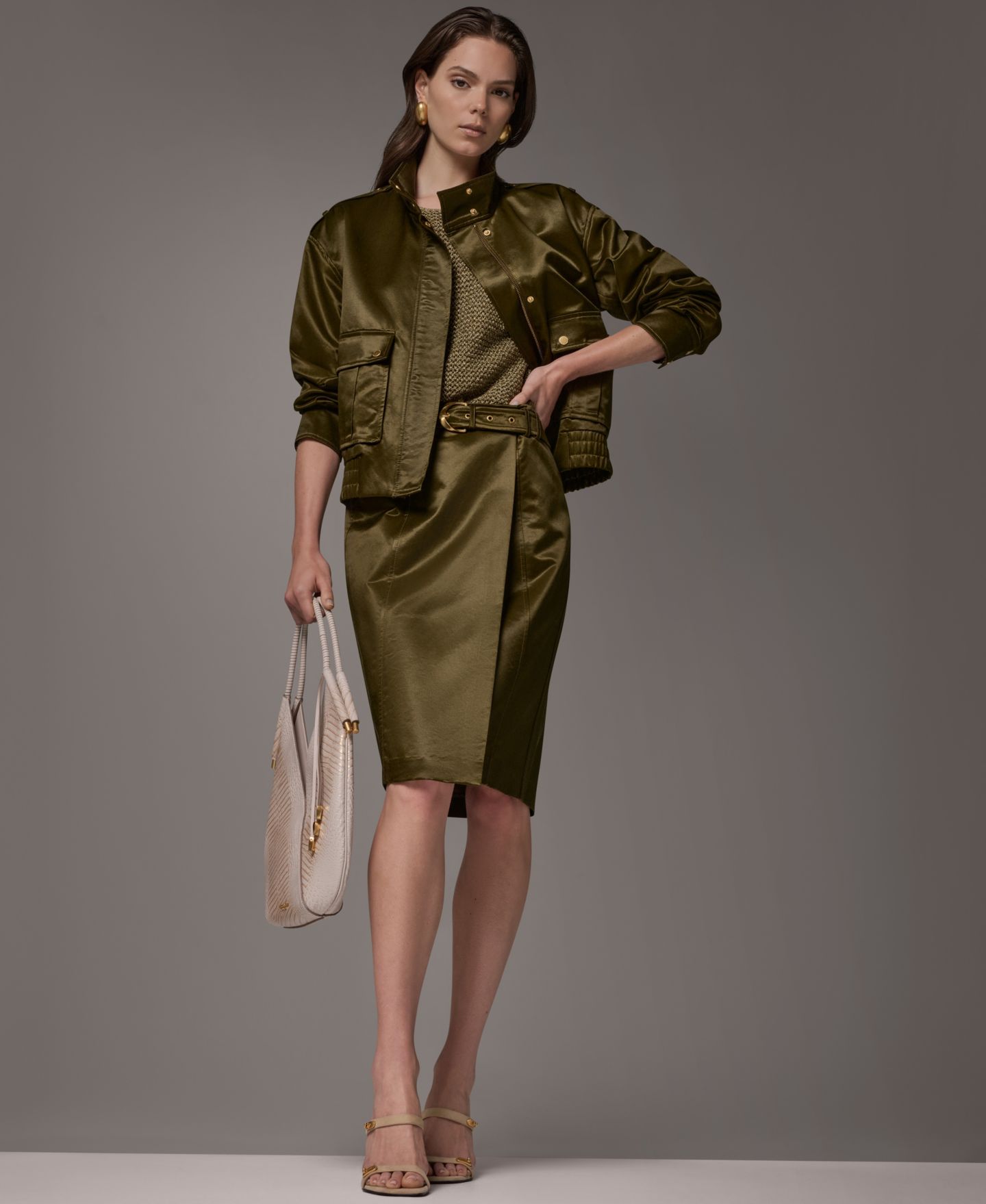 Женская куртка Donna Karan New York Glazed Cotton Zip-Front, цвет: Оливковый — фото 15