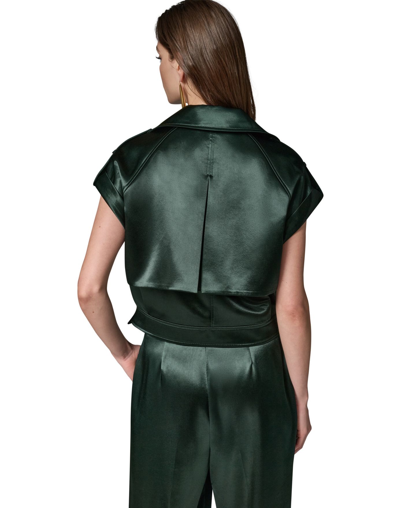 Женский жилет Donna Karan New York Luxe Drape Satin Belted Vest, цвет: Чёрный тёмно-зелёный — фото 4