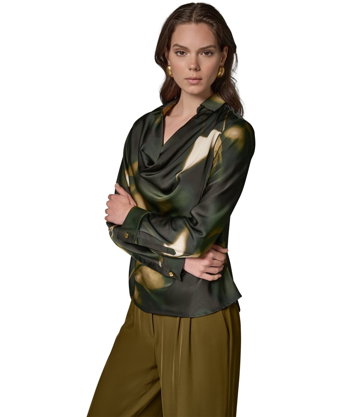 Donna Karan New York Women's Printed Satin Long-Sleeve Top