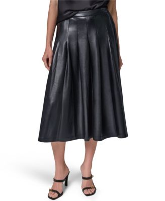 Women's Pleated Faux Leather Midi Skirt
