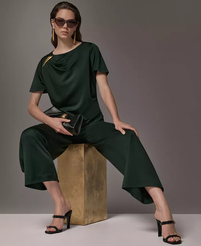 Women's Ruched Side Short-Sleeve Top & Wide-Leg Pull-On Pants - thumbnail 9