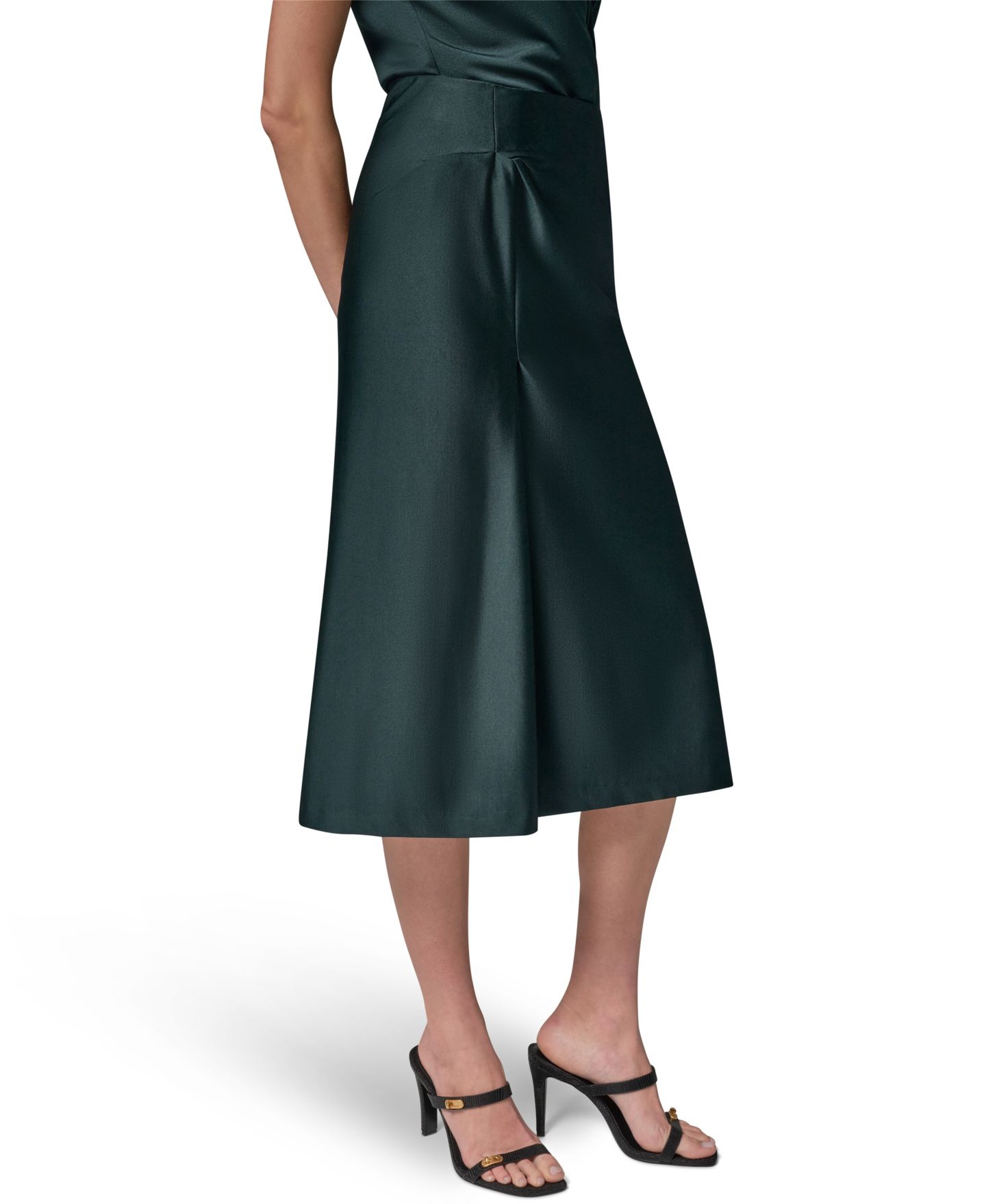 Женская юбка Donna Karan New York Sheen Ponte Midi Pencil, цвет: Чёрный тёмно-зелёный — фото 3