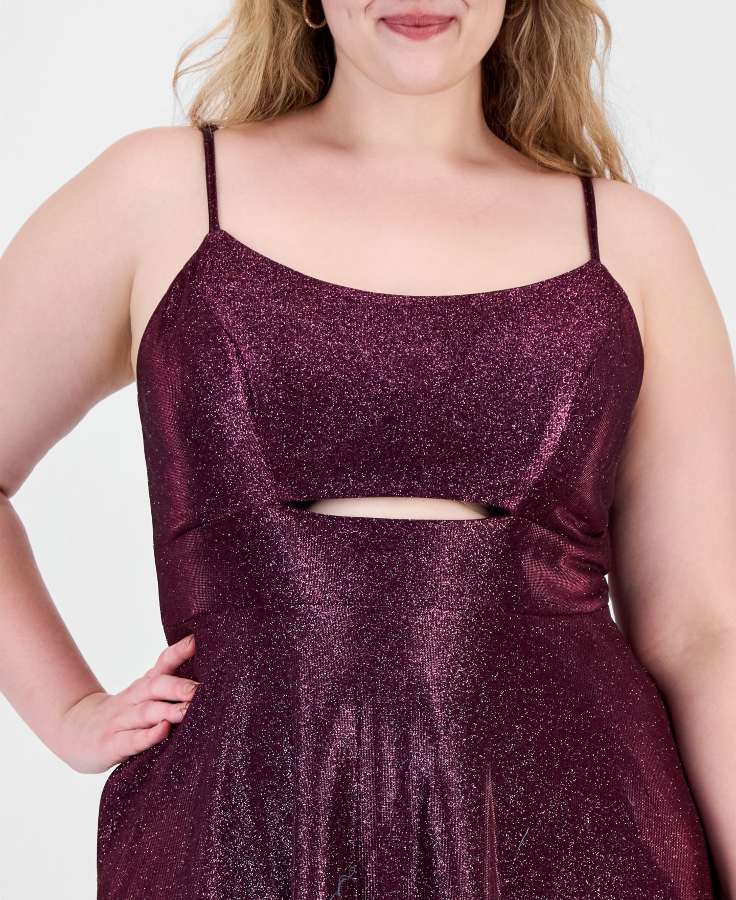 Женское платье City Studios Trendy Plus Size Glitter Sleeveless Gown, цвет: Винный — фото 4