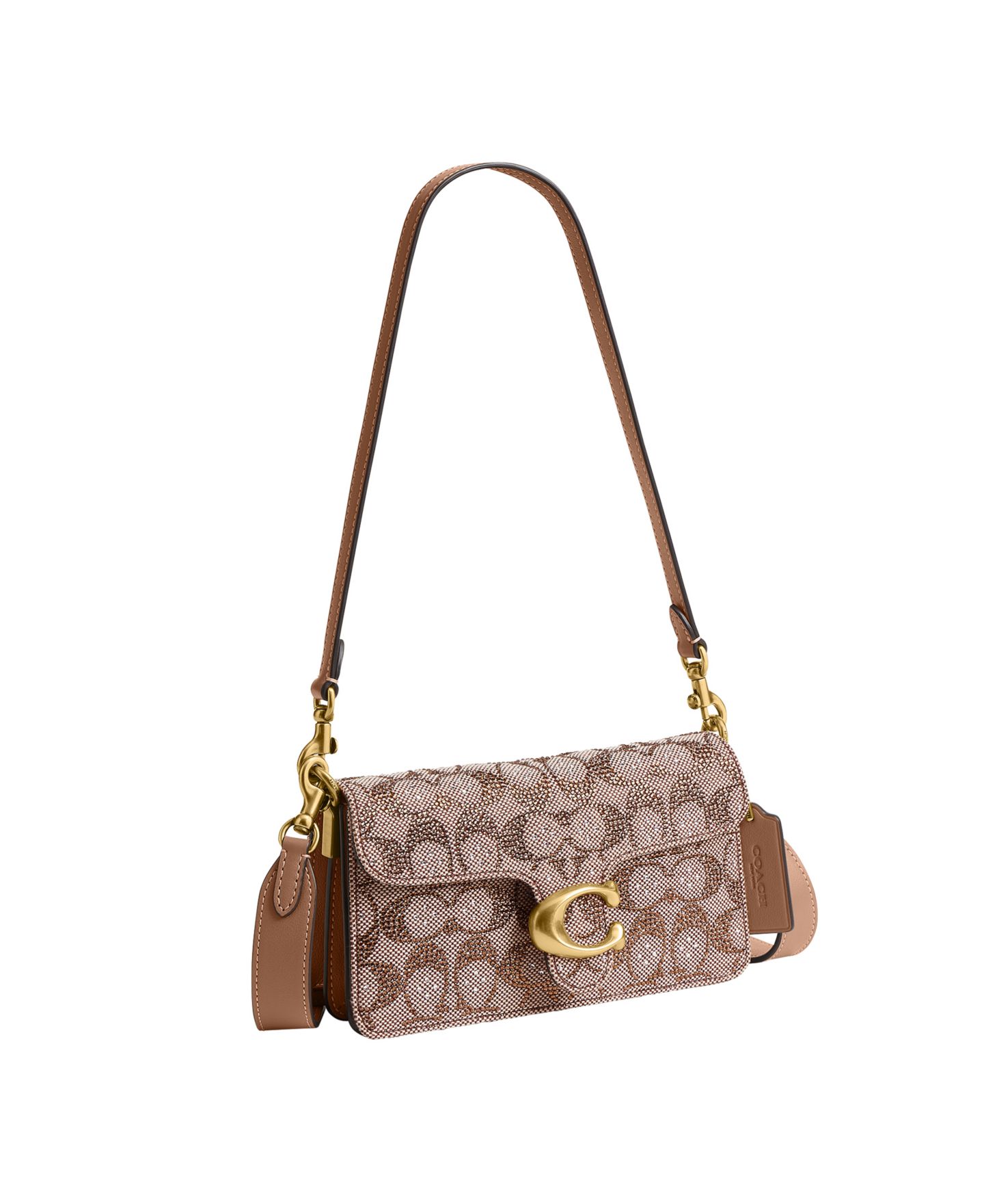 Женская сумка COACH Tabby Small Crystal Signature Jacquard Shoulder Bag 20, цвет: Латунный / Серо-бежевый — фото 4