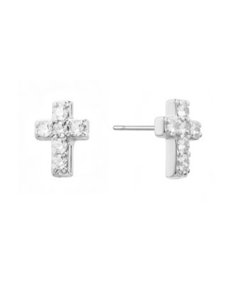 Cubic Zirconia Religious Cross Stud Earrings
