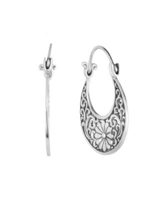 Oxidized Flower Swirl 1.15" Hoop Earrings