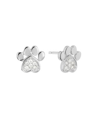 Cubic Zirconia Pave Dog Paw Stud Earrings
