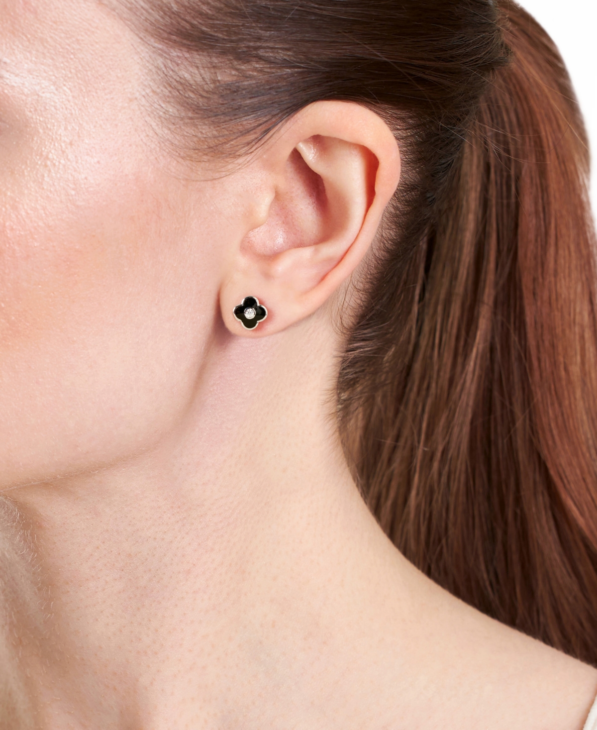 Macy's Black Enamel Clover with Cubic Zirconia Stud Earrings