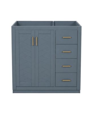 36 Inch Bathroom Vanity without Top Sink Solid Wood Frame Freestanding Storage Cabinet with 3 Drawers and Doors Basin Not Included
