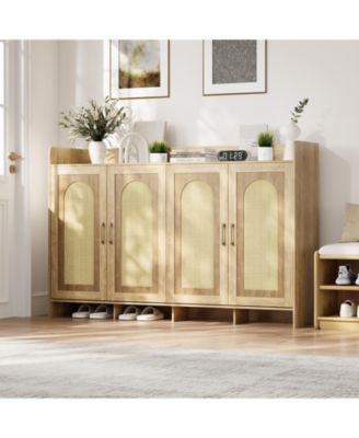 4-Door Shoe Cabinet with Arc Edge, Particleboard Storage Cabinet